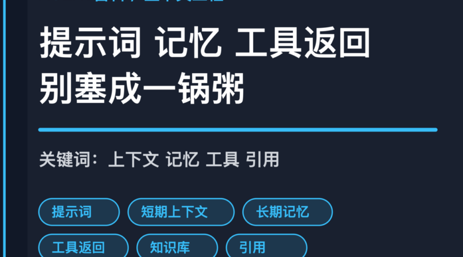 AI Agent 上下文工程封面图，包含提示词、记忆、工具返回和知识库片段等中文关键词
