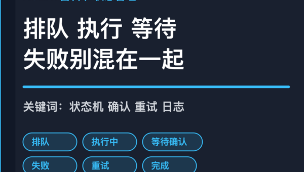 AI Agent 任务状态机封面图，包含排队、执行、等待确认、失败重试和完成等中文关键词