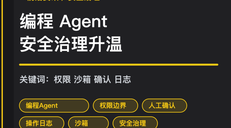 AI 编程 Agent 安全治理封面图，包含权限边界、人工确认、沙箱和操作日志等中文关键词