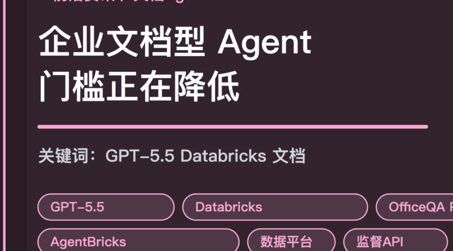 Databricks GPT-5.5 企业文档 Agent 封面图，包含 OfficeQA Pro、AgentBricks、数据平台和文档工作流等中文关键词