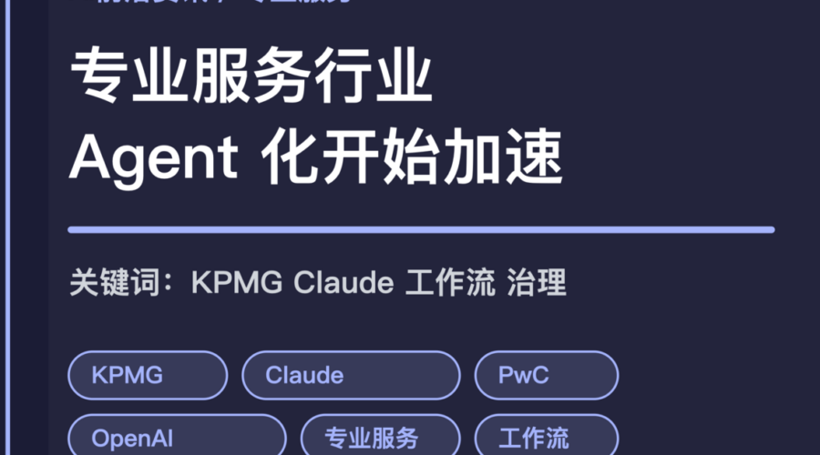 KPMG Claude 与专业服务 Agent 趋势封面图，包含审计、税务、咨询、工作流和企业治理等中文关键词