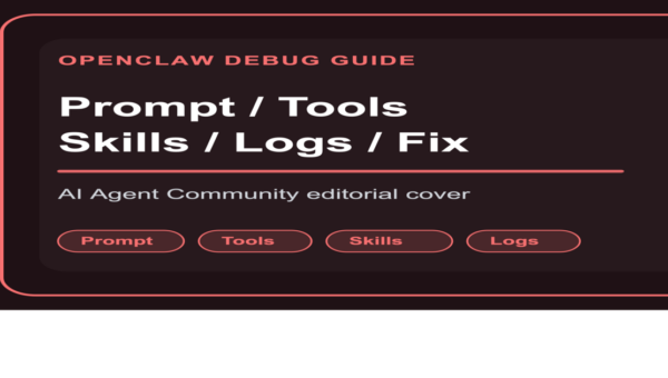 OpenClaw 调试指南封面图，包含 Prompt、Tools、Skills 和 Debug 关键词组合