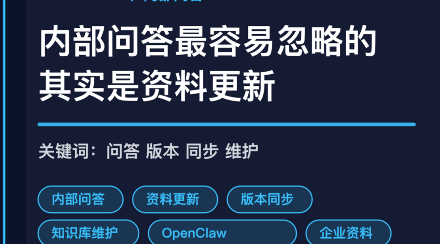 OpenClaw 内部问答维护封面图，包含内部问答、资料更新、知识库维护和版本同步等中文关键词