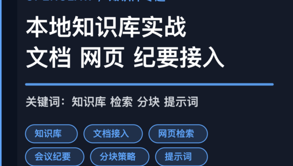 OpenClaw 本地知识库实战封面图，包含知识库、文档、网页、会议纪要等中文关键词组合