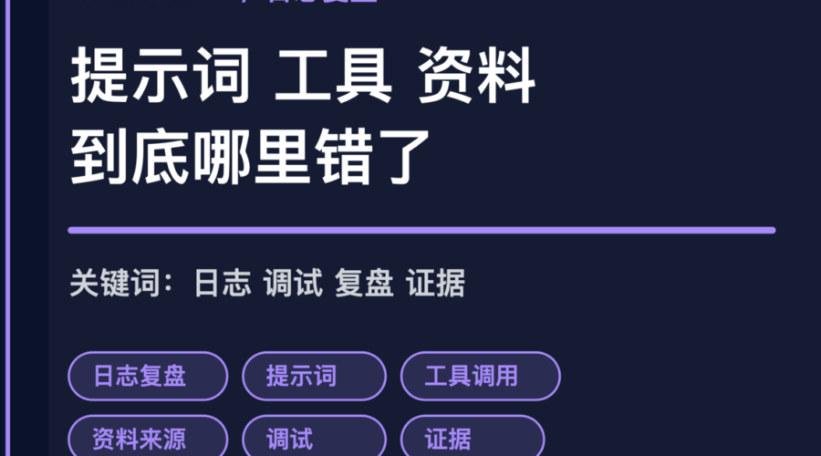 OpenClaw 日志复盘方法封面图，包含提示词、工具调用、资料来源和调试路径等中文关键词