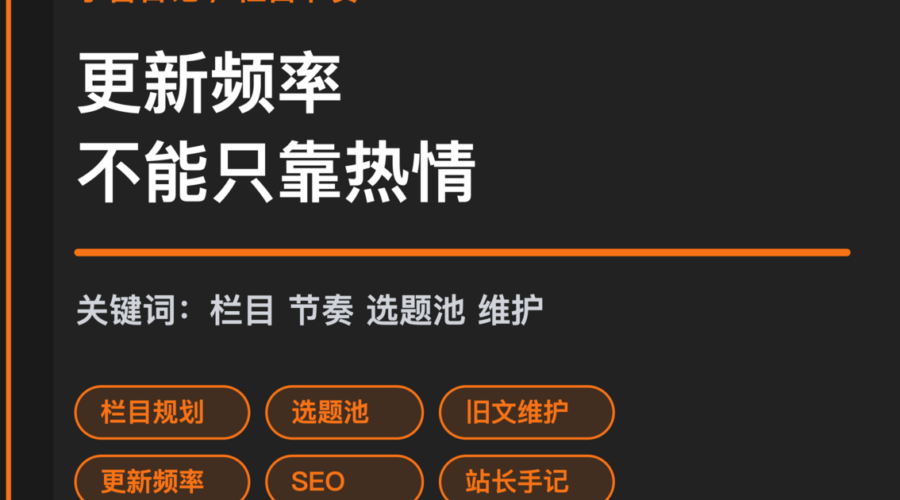 小智日记栏目节奏表封面图，包含栏目规划、选题池、旧文维护和更新频率等中文关键词