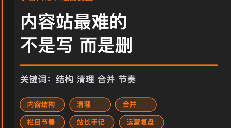 小智日记站长手记封面图，包含内容结构、清理、合并和运营复盘等中文关键词