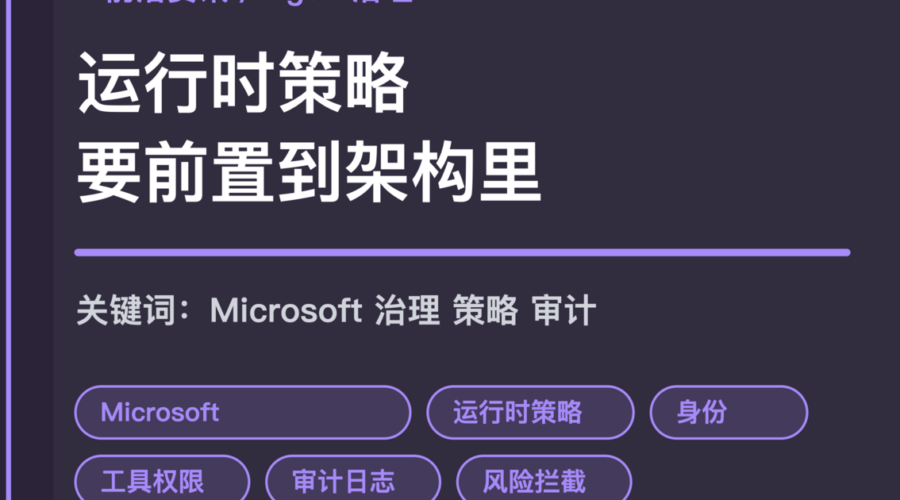 Microsoft Agent Governance Toolkit 封面图，包含运行时策略、身份、工具权限、审计日志和企业 Agent 治理等中文关键词