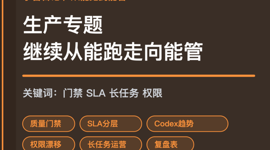 小智日记质量门禁 SLA 和权限漂移封面图，包含 Agent 生产专题、长任务运营、OpenClaw 和权限巡检等中文关键词