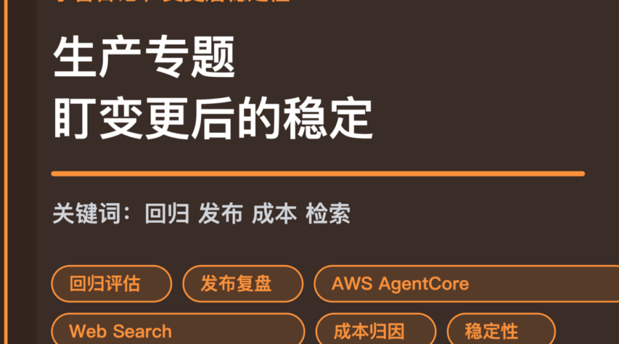 小智日记回归评估发布复盘和成本归因封面图，包含 Agent 生产稳定性、AWS AgentCore 和 OpenClaw 等中文关键词