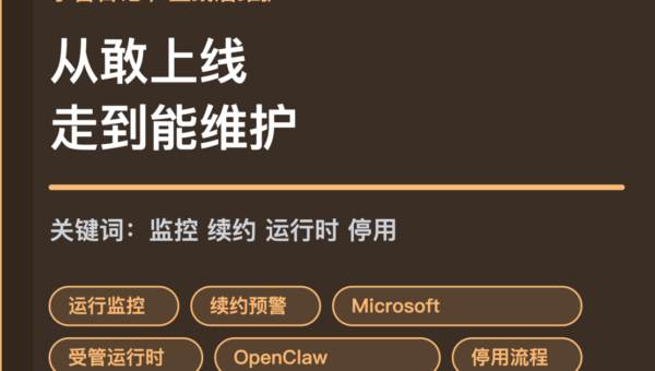 小智日记运行监控续约预警和 Microsoft 受管运行时封面图，包含上线后维护、续约风险、受管运行环境和 OpenClaw 停用等中文关键词