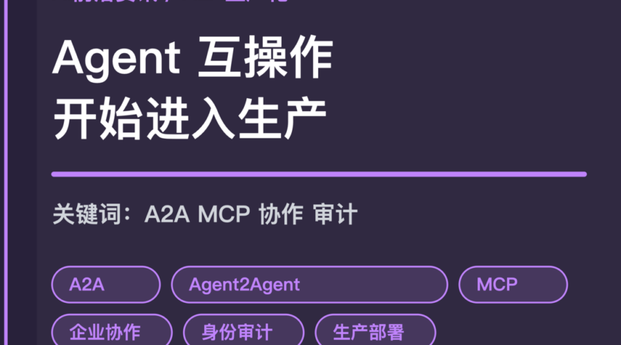 A2A 一周年 Agent 互操作封面图，包含 Agent2Agent、MCP、企业协作、审计和生产化等中文关键词