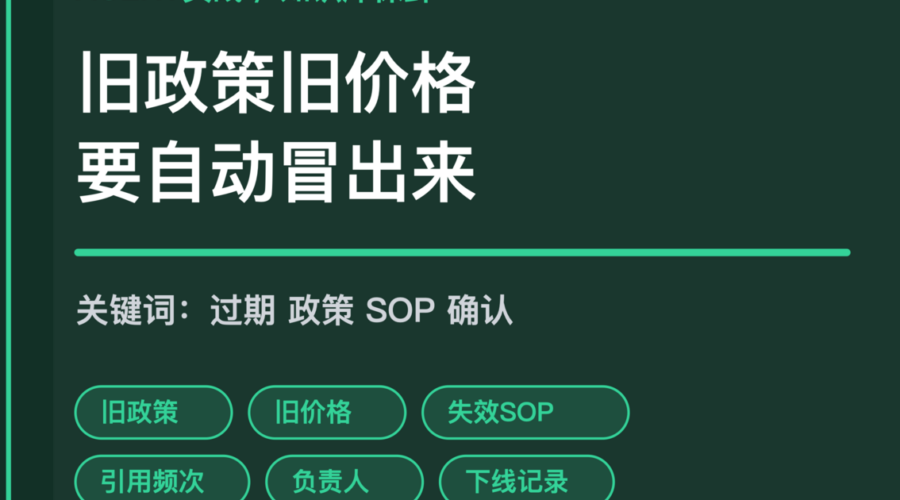 AI Agent 知识库过期提醒封面图，包含旧政策、旧价格、失效 SOP、引用频次和负责人确认等中文关键词