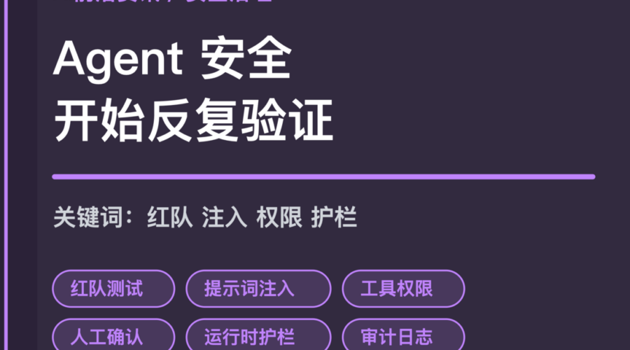 Agent 安全治理趋势封面图，包含红队测试、提示词注入、工具权限、人工确认和运行时护栏等中文关键词