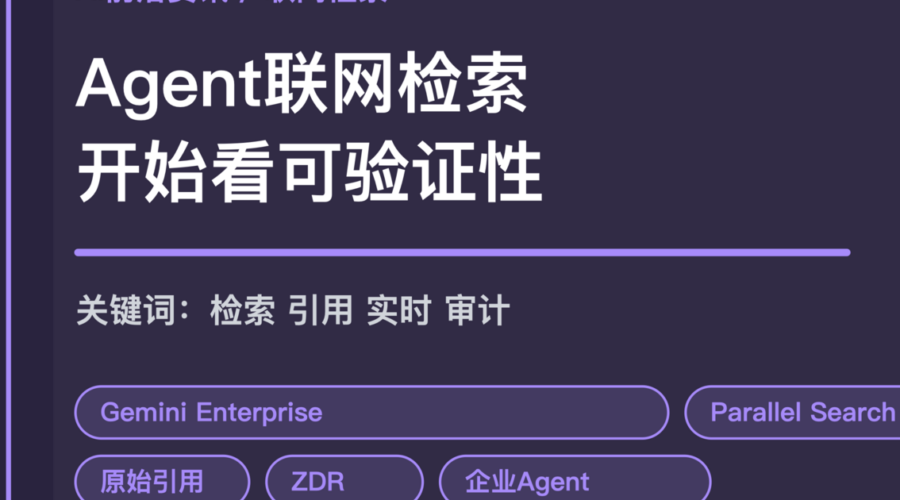 Gemini Enterprise 接入 Parallel Web Search 封面图，包含实时检索、原始引用、零数据留存、企业 Agent 和可审计结果等中文关键词