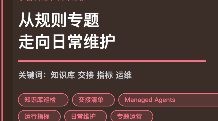 小智日记知识库巡检和运行指标封面图，包含 Agent 生产专题、知识库巡检、跨部门交接、托管 Agent 和指标仪表盘等中文关键词