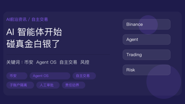 币安 Agent OS 平台封面图，包含 AI 智能体自主交易、子账户隔离、人工审批和安全边界等中文关键词