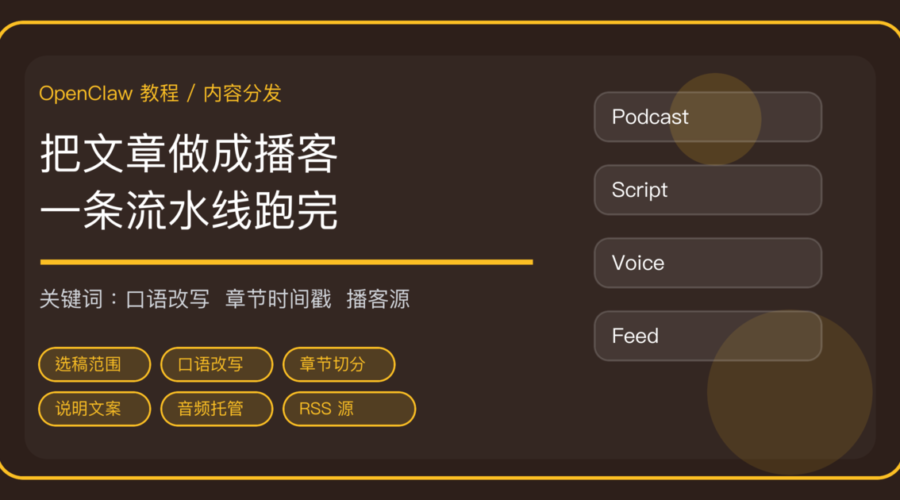 OpenClaw 把文章批量做成播客节目：改写、配音到生成播客订阅源