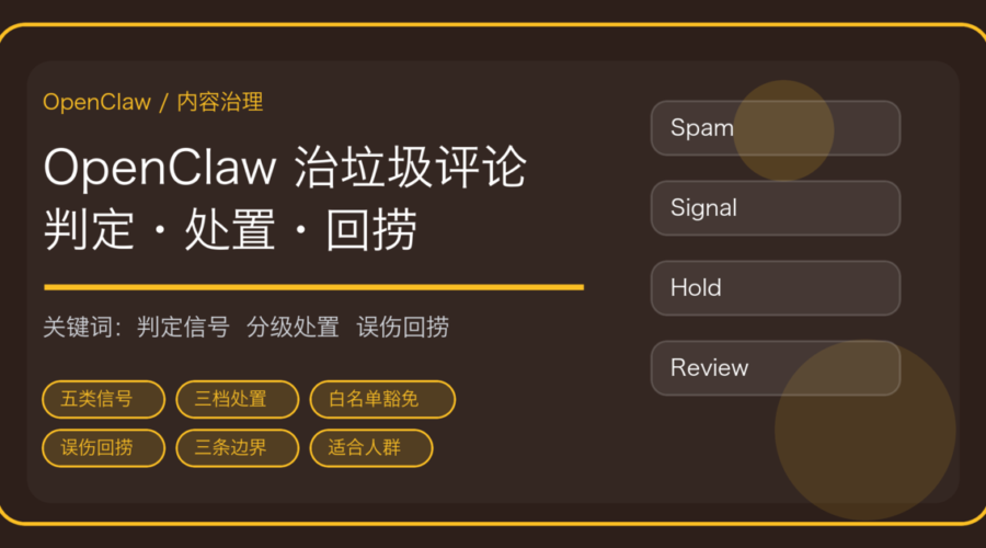 OpenClaw 治理垃圾评论与恶意提交：判定信号、分级处置到误伤回捞的完整流程