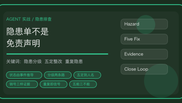 用 AI Agent 做隐患排查治理：分级判定、五定整改到闭环销号，别让隐患单变成免责声明
