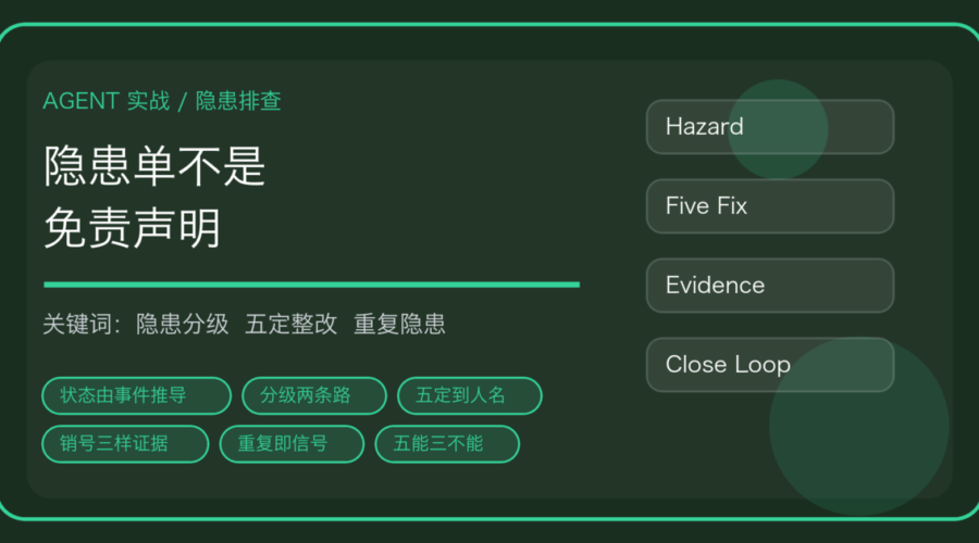 用 AI Agent 做隐患排查治理：分级判定、五定整改到闭环销号，别让隐患单变成免责声明
