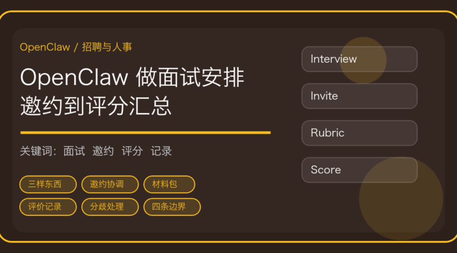 OpenClaw 做招聘面试安排与面试评价记录的流程封面，含邀约协调、评价表与评分汇总关键词