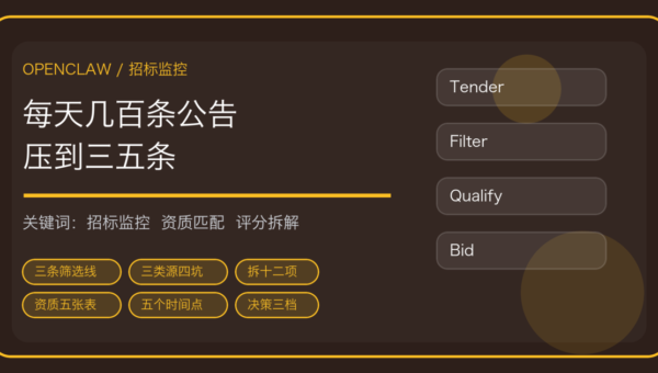 OpenClaw 做招标公告监控与机会筛选：三条线、十二项字段到决策三档